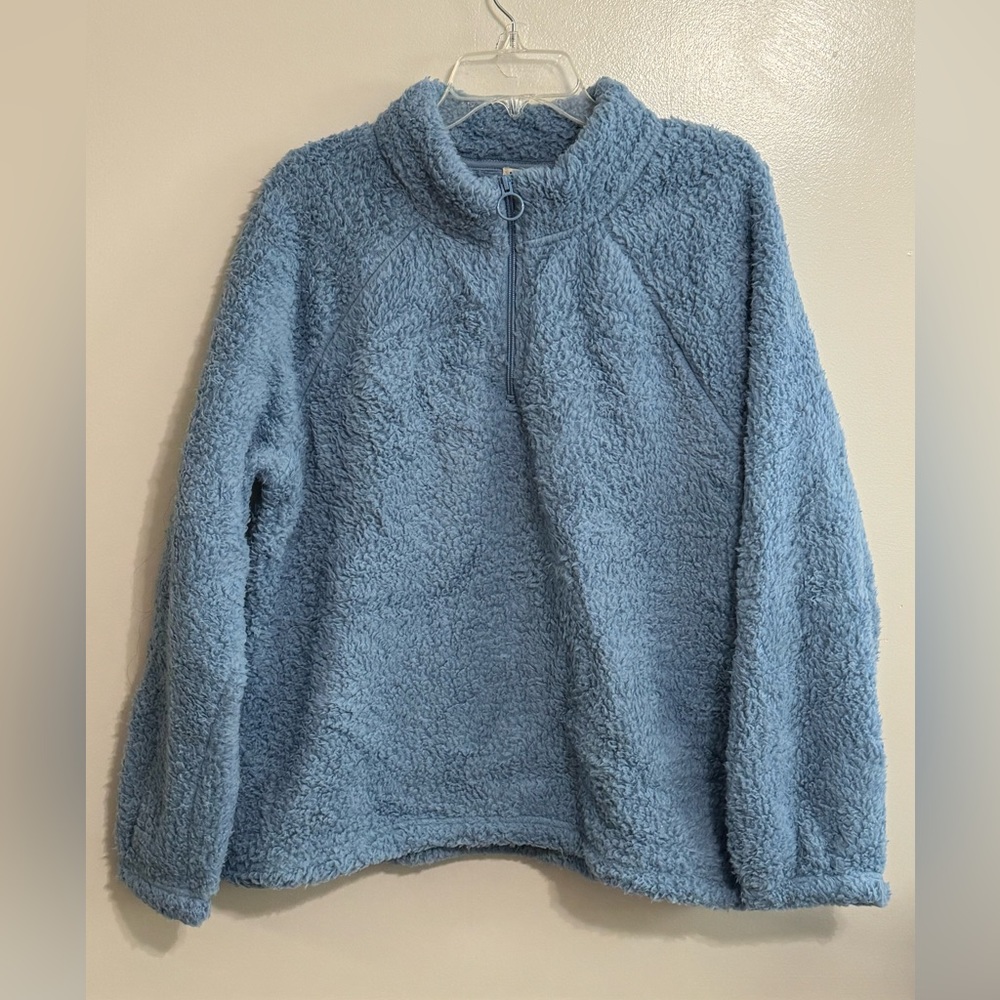 Sherpa Pullover Quarter Zip Sweater Tan Super Cozy Soft Fleece